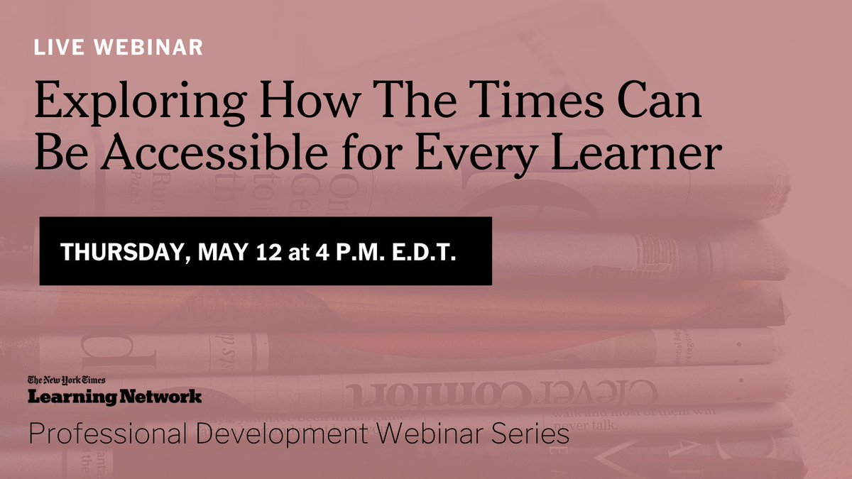NYTimesLearning's tweet photo. @ReichMarla joins our webinar today, where we'll discuss strategies for scaffolding and explore our library of accessible activities for all kinds of learners. #mschat #ellchat

Register to watch live or on-demand:
https://t.co/lg8TAQWeuF https://t.co/E8LOk8MWPN