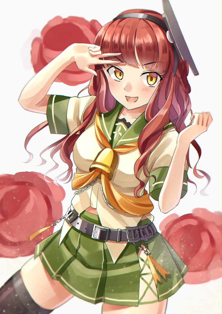 1girl solo skirt long hair sailor collar school uniform red hair  illustration images