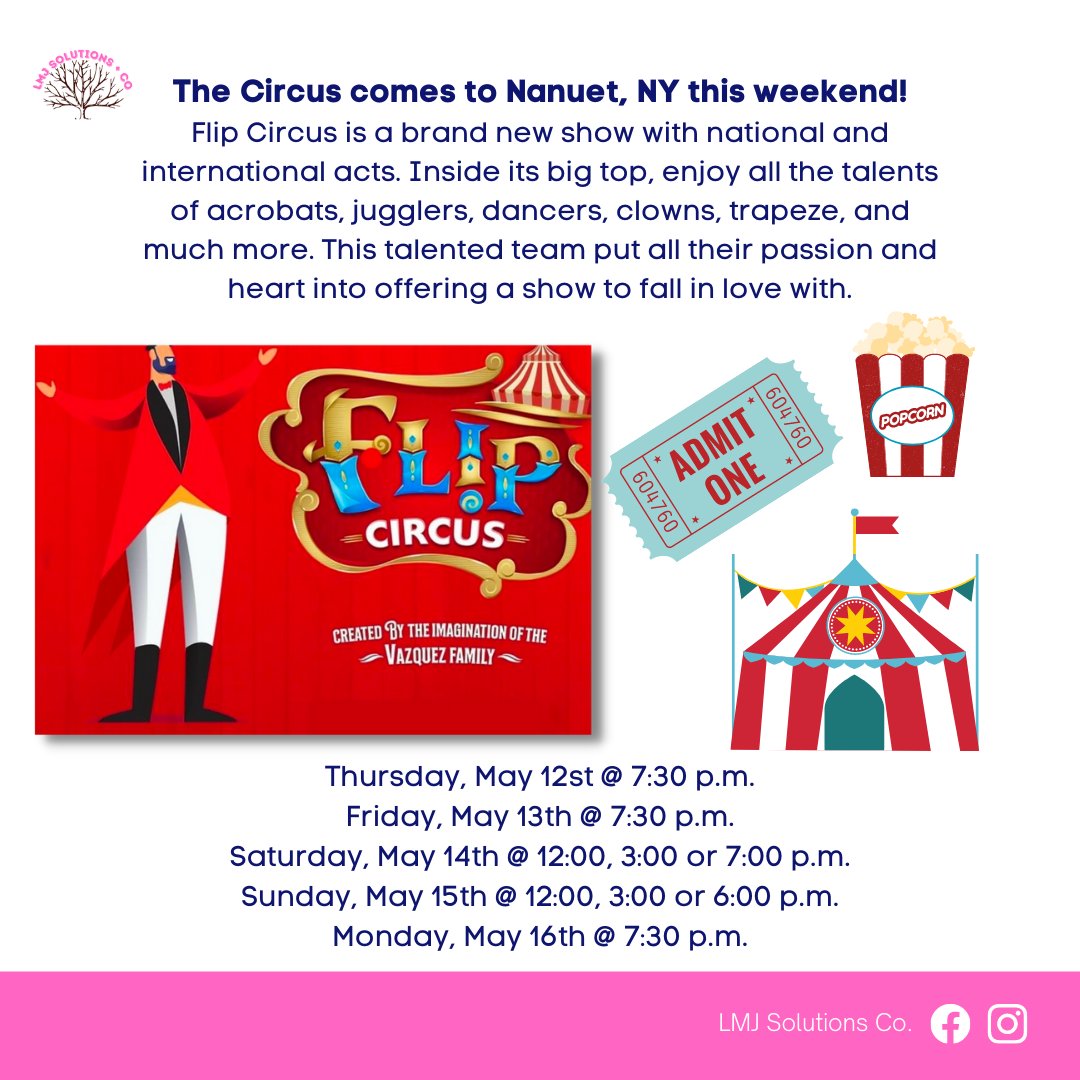 LMJSolutionsCo's tweet photo. Looking for something to do with your family this weekend? Check out the Flip Circus at The Shops at Nanuet. Click the link for more information and tickets: https://t.co/uqsYeOTntI

#LMJSolutions #FamilyFun #FlipCircus #Nanuet https://t.co/9QHJPsIK8W