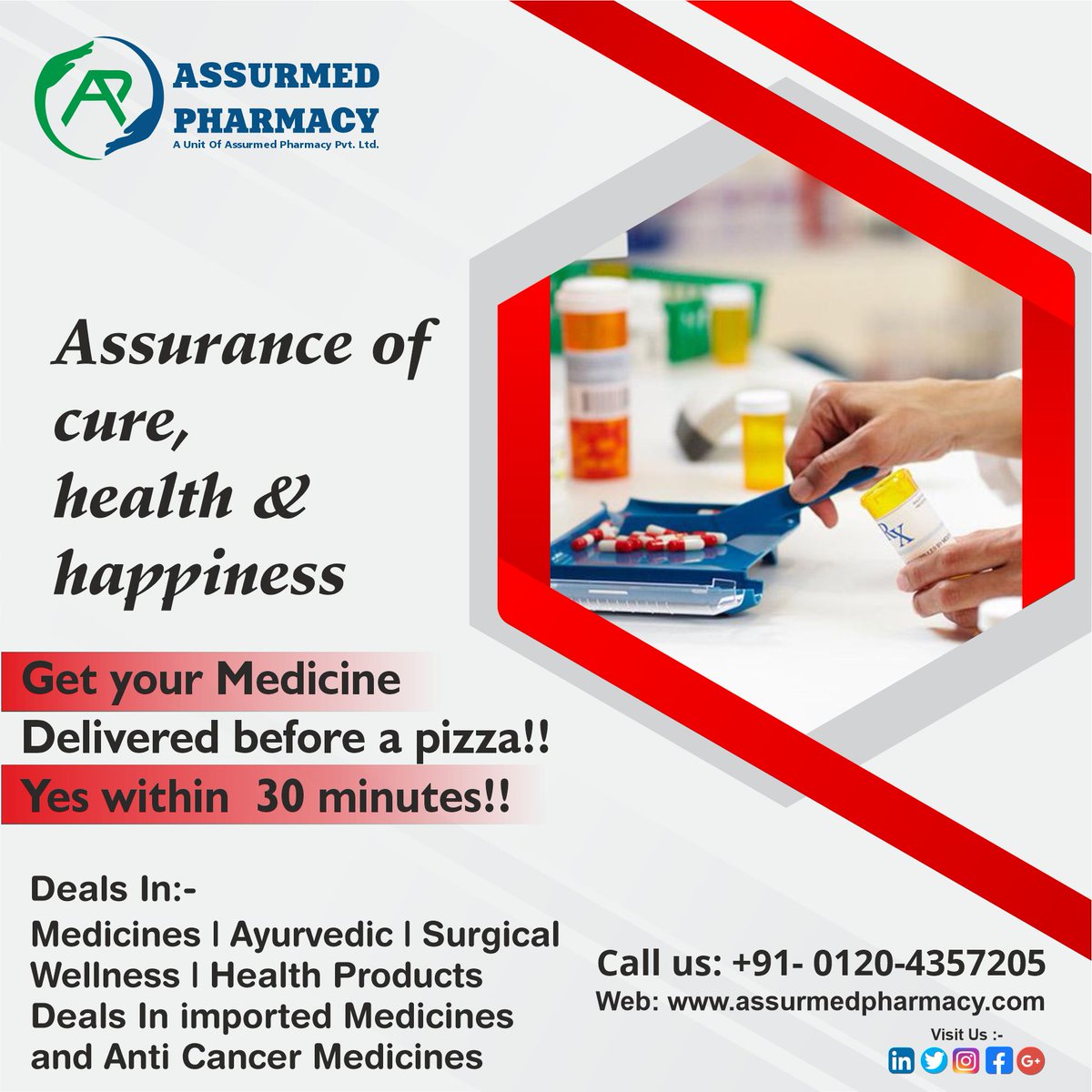 assurmedphrmacy's tweet photo. Get Your Medicines
Delivered before a Pizza!!
Yes Within 30 minutes !!!
Assurance of Cure, Health &amp; Happiness. 
Visit Us:- https://t.co/aPOGIJiZAX

#firstborn #firstaid #timeless #time #cure #curese #curedmeat #medicinestudent #medicines #health #healthy #healthtips #healthylife https://t.co/2akpv0CNzM