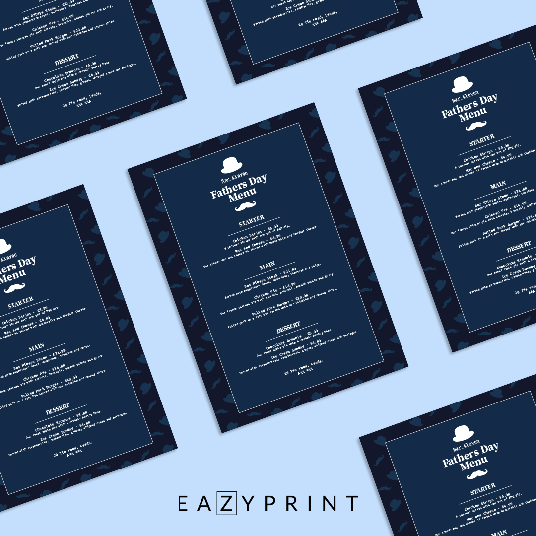 What's the occasion?

With father's day coming up welcome your guests to their table with new bespoke menus! 

Get in touch with us today to talk about what we can do for you! 

📧info@eazyprint.co.uk