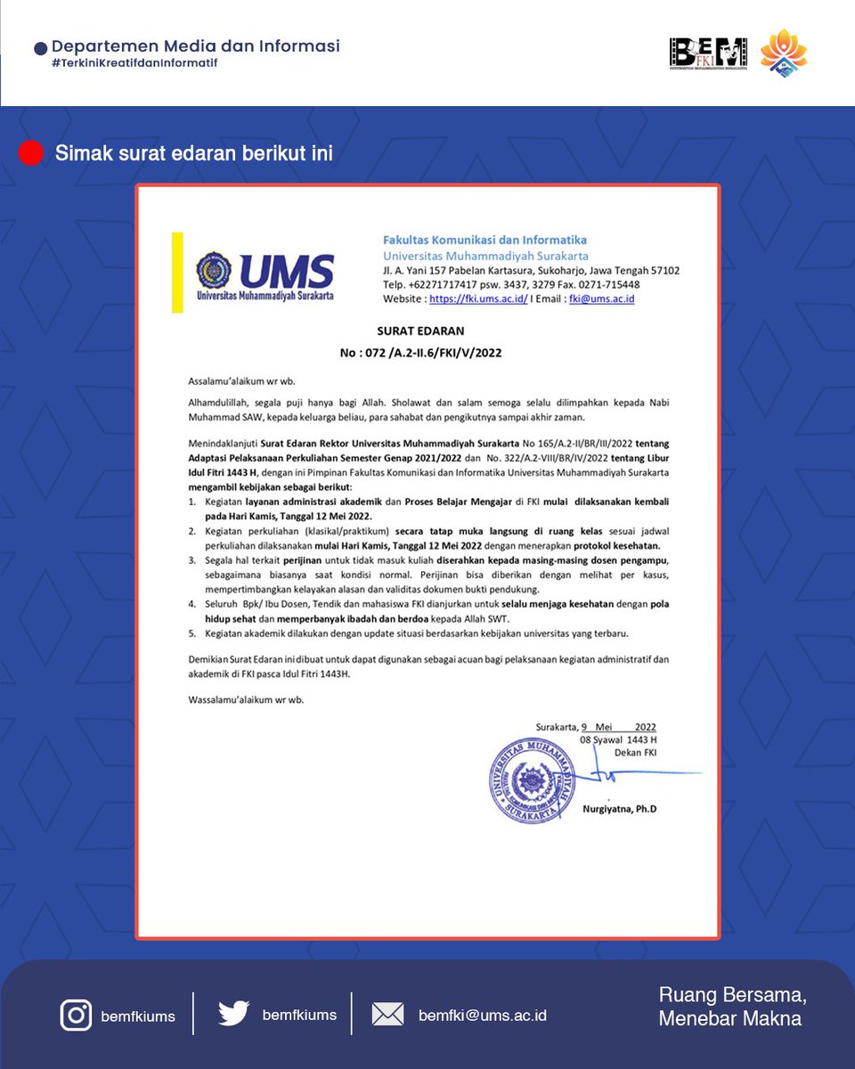 [PENGUMUMAN KULIAH TATAP MUKA]