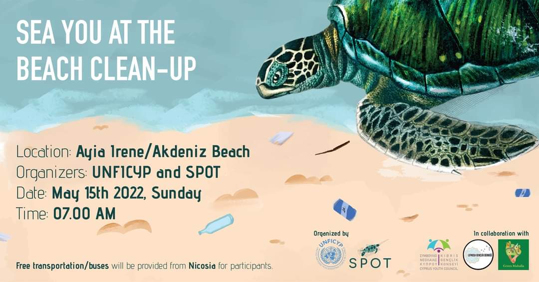 📆 Sunday, the 15th of May, UNFICYP and SPOT with the support of the  Cyprus Youth Council.Συμβούλιο Νεολαίας Κύπρου.Kıbrıs Gençlik Konseyi, Lefkoşa Gençlik Derneği and Green Mahalla/Πράσινος Μαχαλλάς/Yeşil Mahalle are organising a beach clean up in Ayia Irene/Akdeniz Beach. 1/4