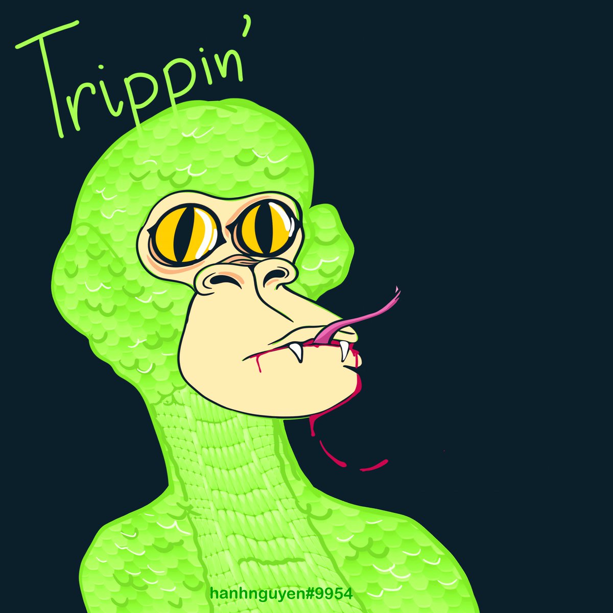 hanhnguyendung's tweet photo. This is my first artwork "Say Hi" to the Tribe. We're Tribe. And I know it's not a cult for sure. #nft #TrippinApeNFT https://t.co/HBCGkDZkb9