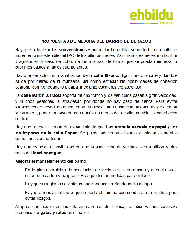 EHBilduTolosa's tweet photo. Esta semana nos hemos reunido con la Asociación de Vecinos de Berazubi para conocer de primera mano las necesidades que tiene el barrio.

Realmente enriquecedor hablar con los vecinos y sobre todo escuchar sus opiniones e inquietudes.

Seguimos haciendo Tolosa barrio a barrio 👇 https://t.co/jk6KVrxNS0