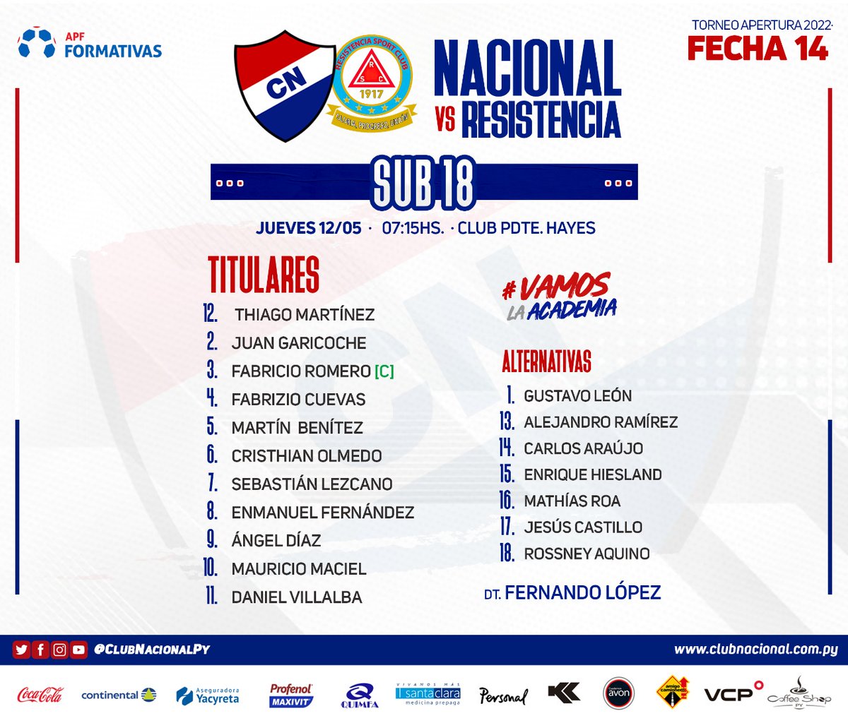 CanteradelTrico's tweet photo. #CanteraTricolor 🔴⚪🔵
#catSub18 ⚽️🙋🏻♂️
🏆 Torneo #Apertura2022
¡YA SE JUEGA!
#NACIONAL 🆚️ Resistencia
#VamosLaAcademia https://t.co/D7epbmHigV