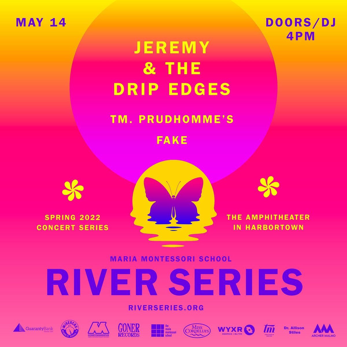 DowntownMemphis's tweet photo. 🦋🎵 #RiverSeries is back with the second spring show this Sat, May 14!
Join us for some early evening rock and roll action with Jeremy & the Drip Edges and Tim Prudhomme’s FAKE! For tickets + more info, visit https://t.co/A7dyKcy5ez / https://t.co/QBMMeowCKv!
#downtownmemphis https://t.co/HgR9zfPKcu