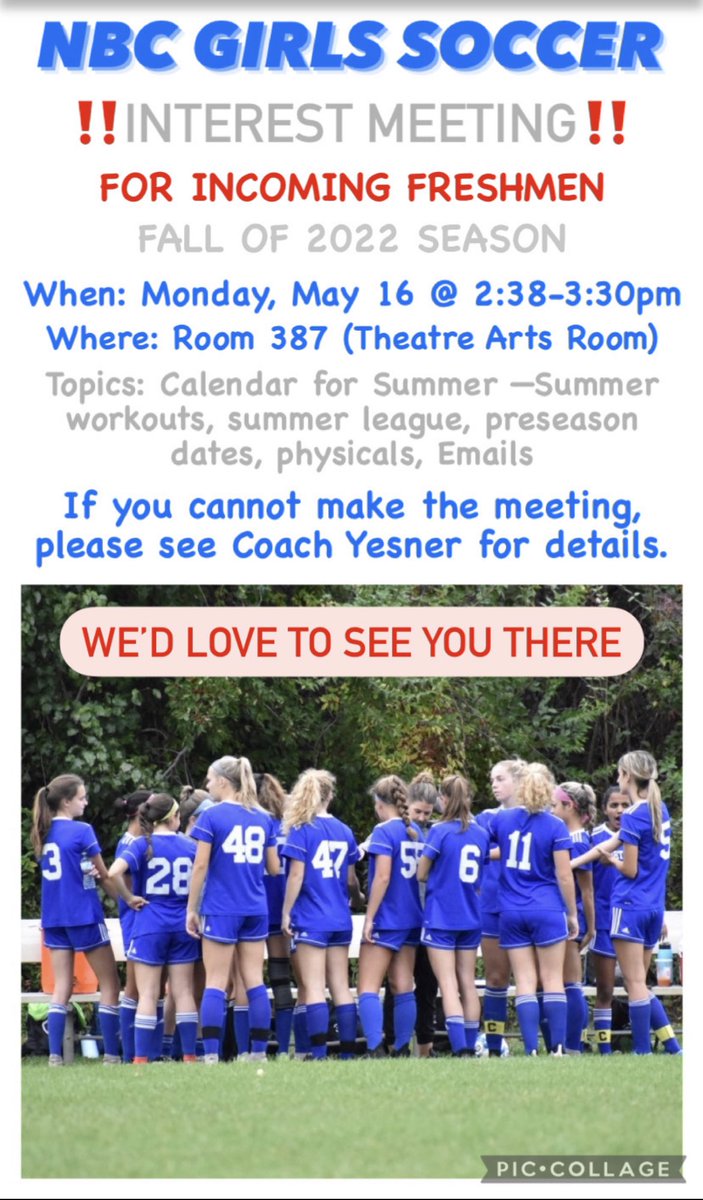 NBC Girls Soccer (@nbc_girlssoccer) on Twitter photo 🗣 Calling all 8th graders interested in playing girls soccer in the fall for the HS! Email syesner@nburlington.com with questions. 📍Mark your calendars! @NBC_Athletics <a href="/nbc_msprincipal/">NB MS Principal</a> 🗣 Calling all 8th graders interested in playing girls soccer in the fall for the HS! Email syesner@nburlington.com with questions. 📍Mark your calendars! @NBC_Athletics <a href="/nbc_msprincipal/">NB MS Principal</a>
