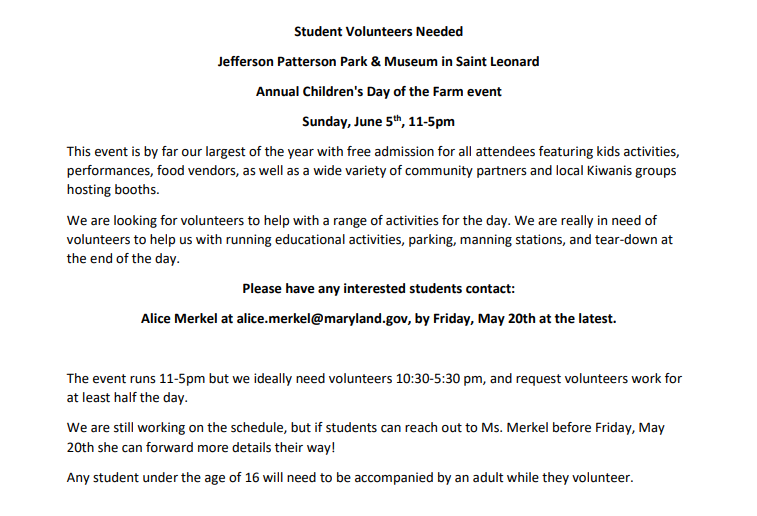 Volunteer Opportunity‼️ Great way to support our community and earn service learning hours 🙂