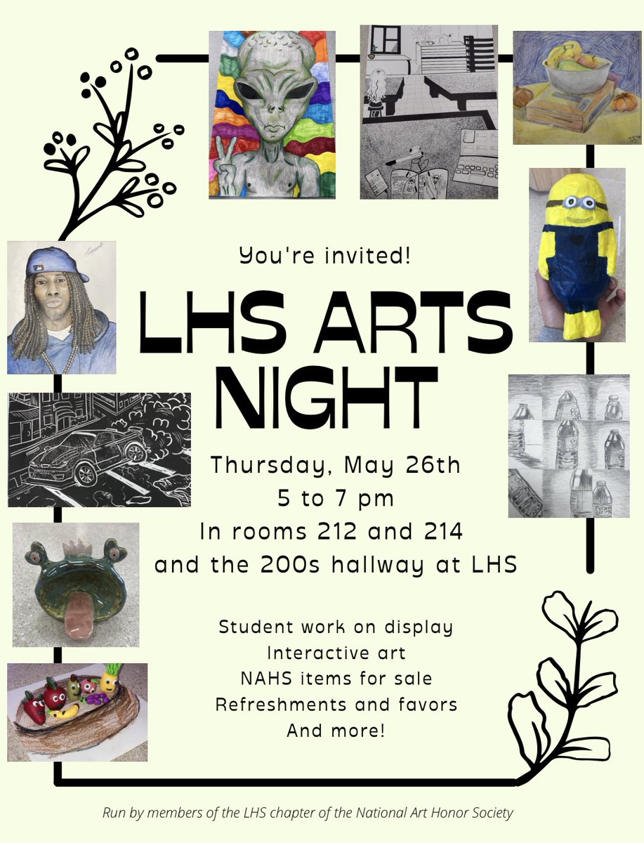 Mark your calendars! NAHS has been working especially hard to make this event a can’t-miss night of art and fun <a href="/msflanaganart/">Ms. Flanagan</a> <a href="/lhsmrsflax/">Mrs. Flax</a> <a href="/amofagan/">Principal Fagan</a>