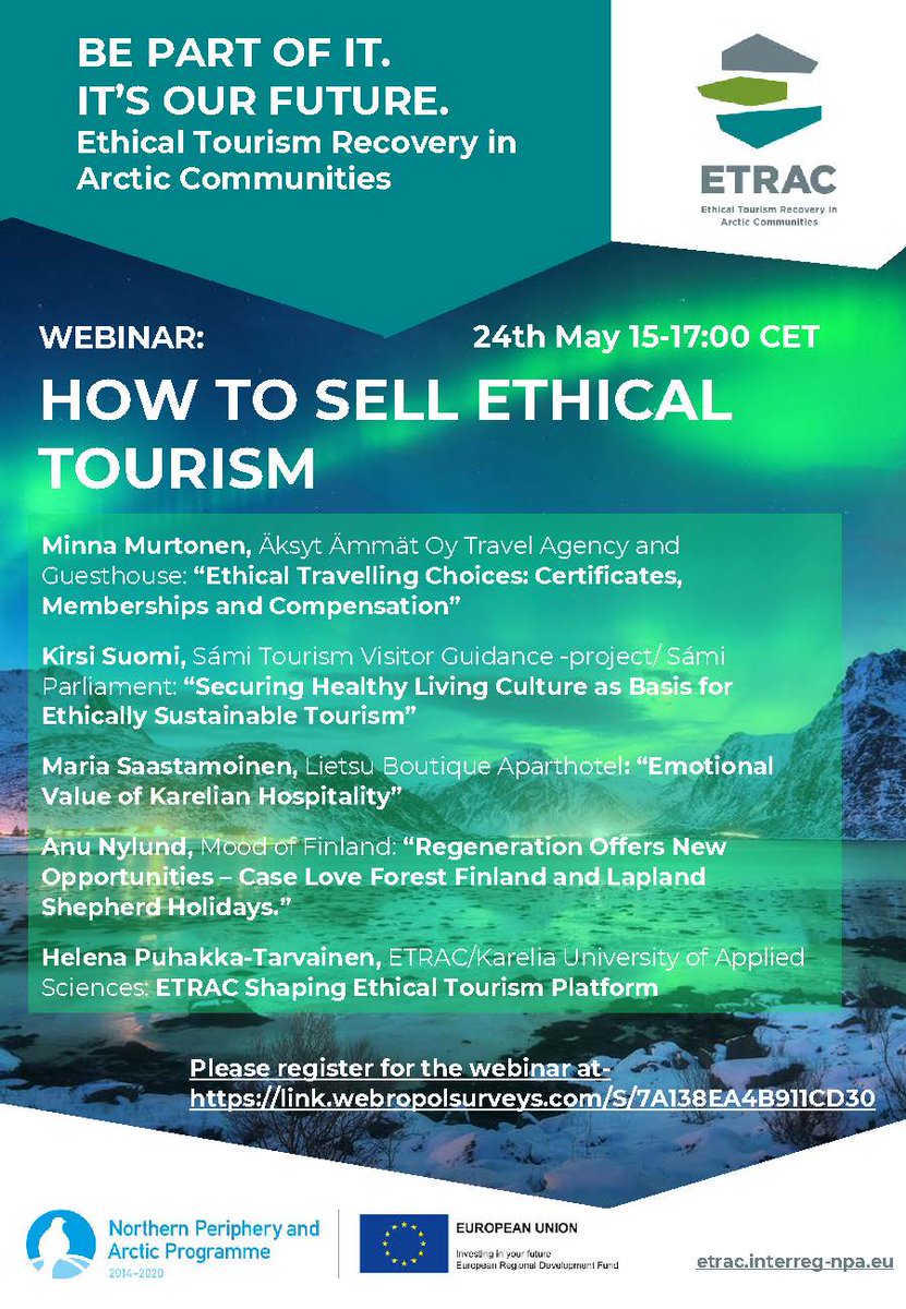 crtrUHI's tweet photo. The final webinar in the series from the ETRAC project will focus on 'How to Sell Ethical Tourism' 24th May 2-4pm UK time. Register here-https://t.co/p5Jt5HLhva https://t.co/viVBJmskhN