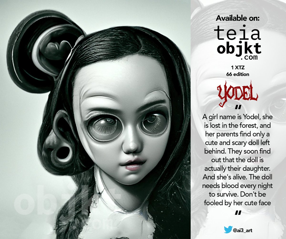 👻 NEW DROP 👻

"YODEL"
1 Tezos | 66 Ed
OBJKT : objkt.com/asset/hicetnun…
TEIA : teia.art/objkt/733184
category: (13) "So Cute It's Scary"

<a href="/NFTindonesia_/">NFTindonesia</a> 
<a href="/idnft_/">IDNFT</a> 
<a href="/objktcom/">objkt</a>
@tezevents 

#Fear4TEZ  #tezos  #NFTs #NFTCollection  #NFTCommunity  #NFTdrops #tezosart #NFTProjects