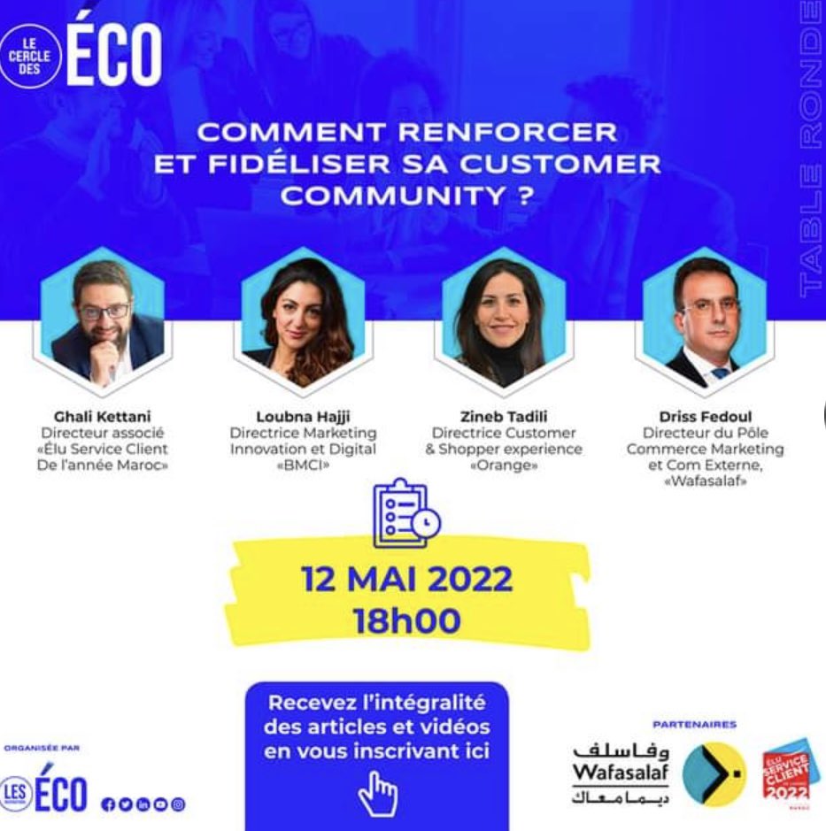 Wafasalaf's tweet photo. [#wafasalaf_intervention] La parole est donnée à M Driss Fedoul, Directeur du pôle Commerce Marketing et Com Externe, lors de la table ronde organisée aujourd’hui par https://t.co/A4cJc3JU5k sous la thématique « comment renforcer et fidéliser sa customer community ? » https://t.co/XI5X6N9F1A
