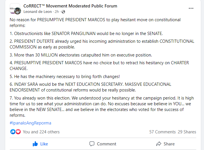 Jasnoza's tweet photo. draft a new constitution and shift to federal-parliamentary system form of government. #ConstitutionalReform #Ipanaloangreporma #FederalParliamentaryPhilippines #SystemMatters #SystemShapesBehavior @bongbongmarcos @indaysara ✌️👊♥️💚🇵🇭 https://t.co/908xFvUJdZ