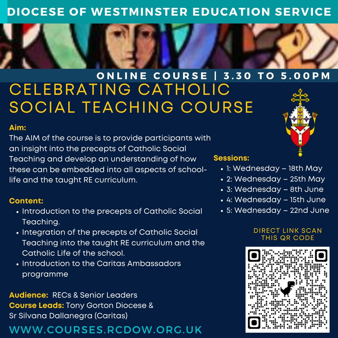 DOW_Ed_Service's tweet photo. We would like to welcome you to an upcoming training course: Celebrating Catholic Social Teaching. This course is taking place over 5 sessions online. To book your place, please follow this link: https://t.co/MXojwTYx4d #CES #catholicteaching #catholiceducation #CPD #NATREupdate https://t.co/wvX33ZKgKx