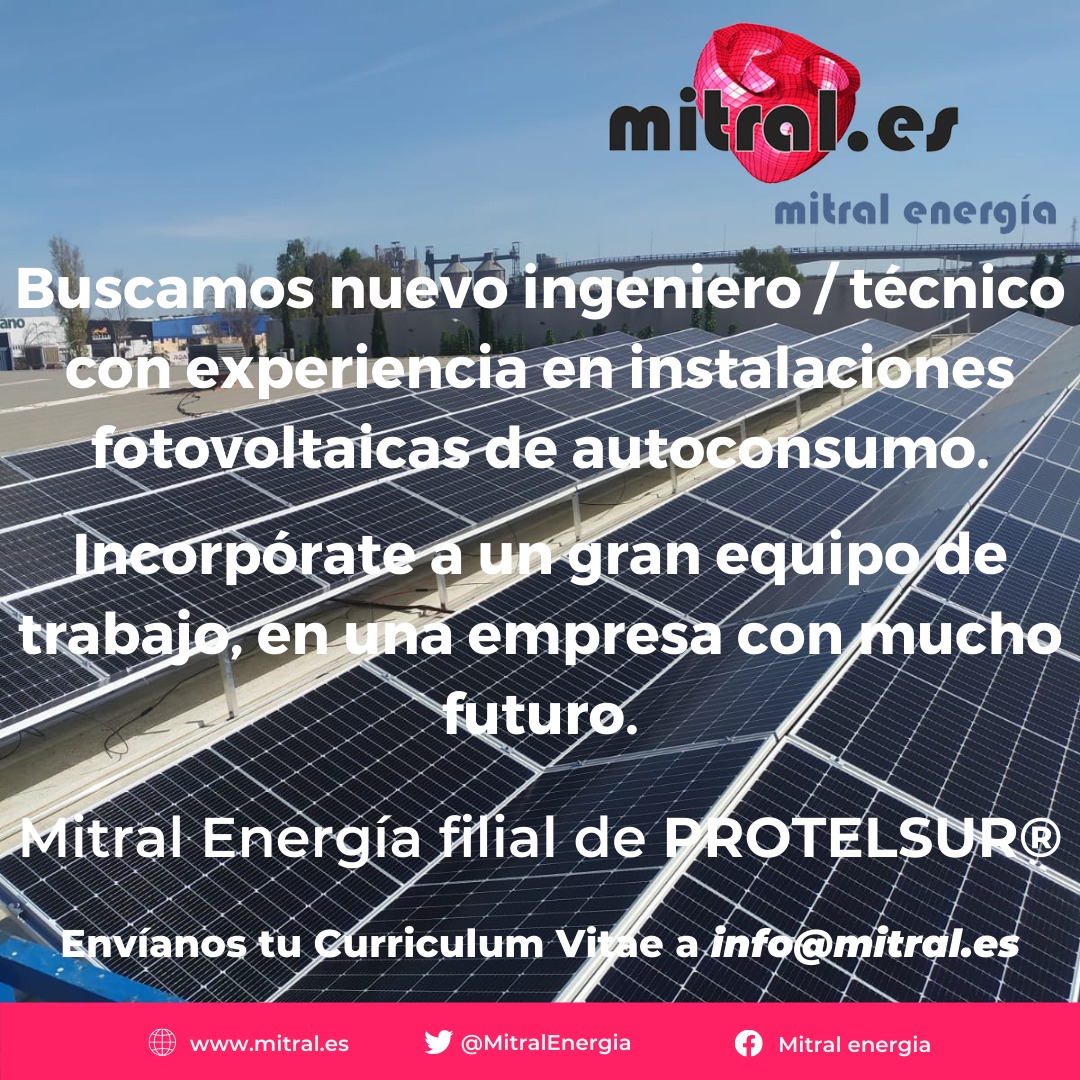 jptrigo's tweet photo. Mitral energía crece, queremos incorporar en nuestro equipo nuevo compañero o compañera, perfil técnico comercial y con muchas posibilidades de crecimiento profesional. incorporación inmediata en nuestro equipo, garantizado un buen ambiente de trabajo, compañerismo y sinergias. https://t.co/MFF5h6FlH1