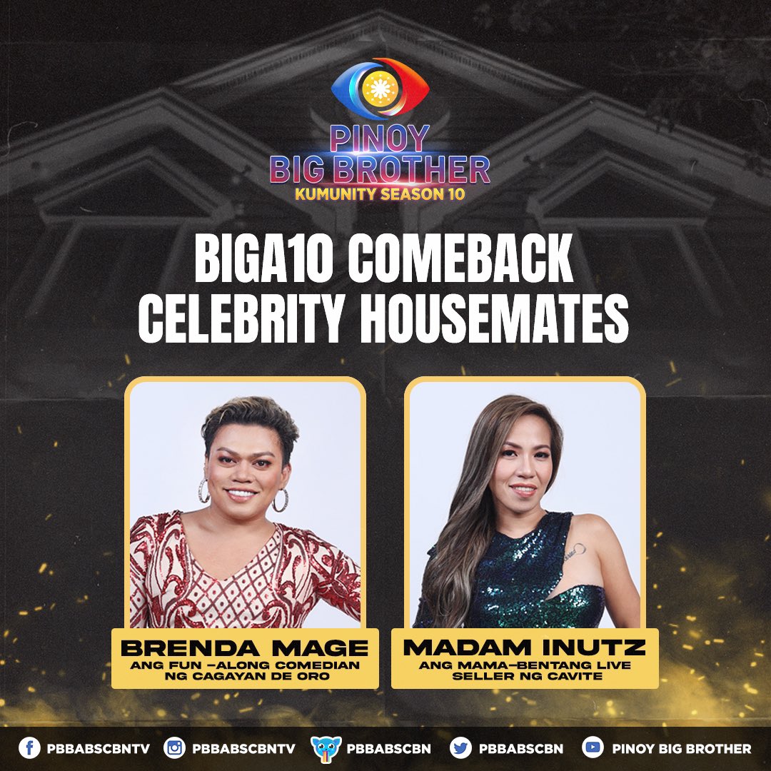 PBBabscbn's tweet photo. Mga Kapamilya, ang BIGA10 Comeback Celebrity Housemates: Madam Inutz and Brenda! #PBBKumuBigComeback @pbbcelebkumunity https://t.co/0OgrMNRHbS