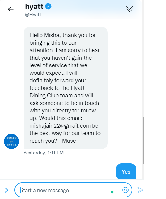mishajain22's tweet photo. @Hyatt @HyattConcierge @Hyatt_India , I thought after telling you my concern over DM(as u messaged me), my issue would be addressed.I should applaud your great customer service over social media now, that you guys even didn't take any action. Higher authorities,kindly take a note https://t.co/JufhGB6w3L