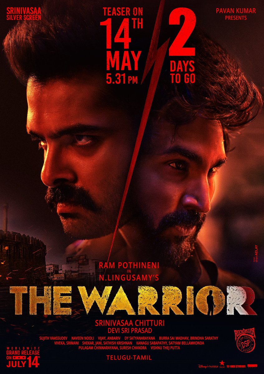 This is going to be 𝐈𝐧𝐭𝐞𝐧𝐬𝐞 &amp; 𝐅𝐢𝐞𝐫𝐲!🔥🔥

#TheWarriorrTeaser will be out on May 14 at 5:31 PM

#TheWarriorrOnJuly14 <a href="/ramsayz/">RAm POthineni</a> <a href="/AadhiOfficial/">Aadhi🎭</a> <a href="/dirlingusamy/">Lingusamy</a> @iamkrithishetty <a href="/SS_Screens/">Srinivasaa Silver Screen</a>  <a href="/srinivasaaoffl/">Srinivasaa Chitturi</a> <a href="/ThisIsDSP/">DEVI SRI PRASAD</a> <a href="/sujithvasudev/">SUJITH VAASSUDEV</a> <a href="/anbariv/">AnbAriv</a> <a href="/adityamusic/">Aditya Music</a> <a href="/masterpieceoffl/">Masterpiece</a>
