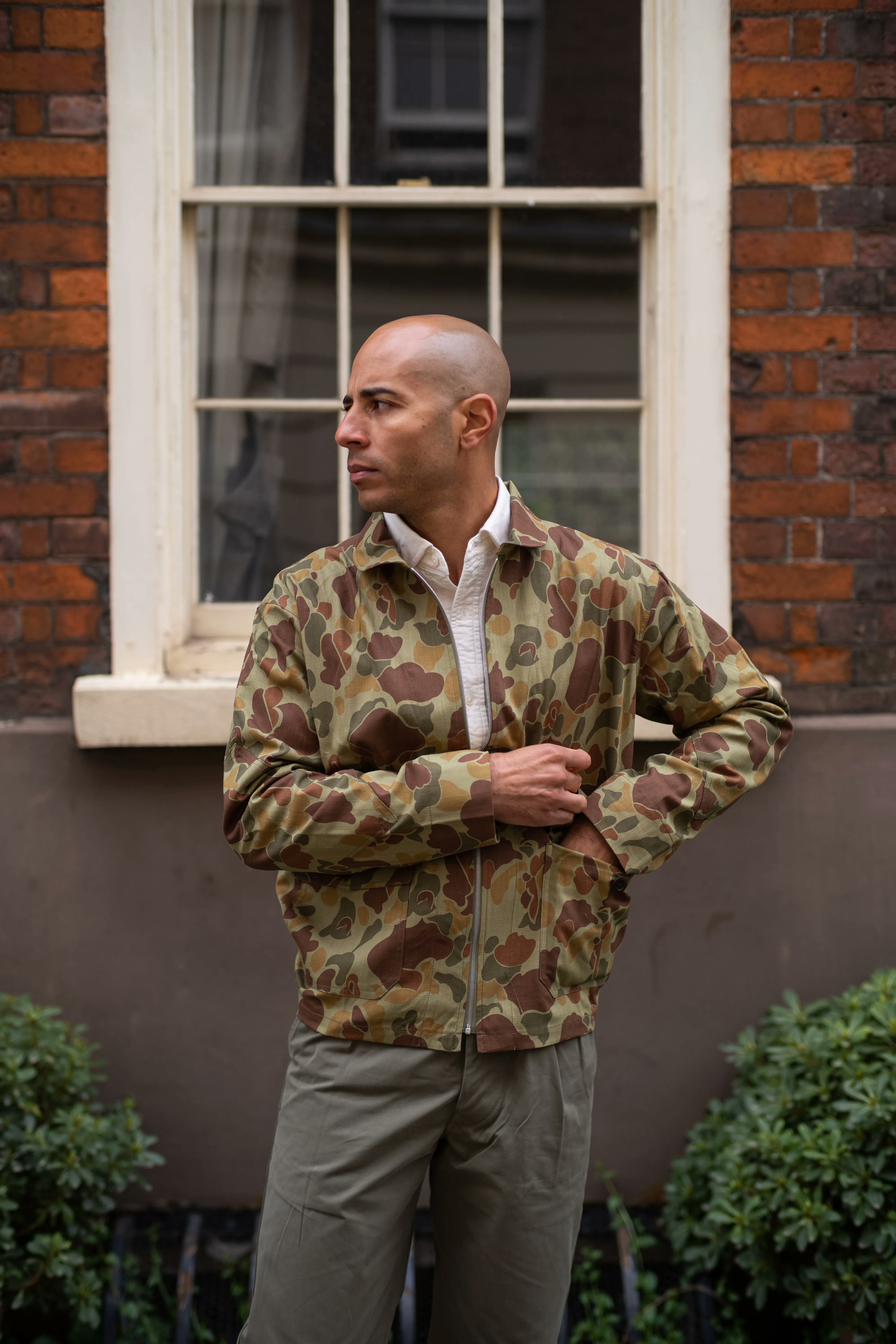 Nigel Cabourn on X Flight Shirt Jacket in US Camo The Flight Shirt Jacket is influenced by the M 421A standard issue flight jackets from the late 1930s worn by both Navy and