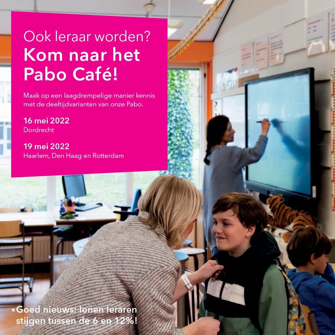 Ben jij geïnteresseerd in onze Pabo deeltijdvarianten? Dan is het volgende week tijdens ons Pabo Café mogelijk om op een laagdrempelige manier kennis te maken.🤝 Meld je hier aan: is.gd/7WhbdV

#pabocafe #deeltijd #pabo #hogeschoolinholland