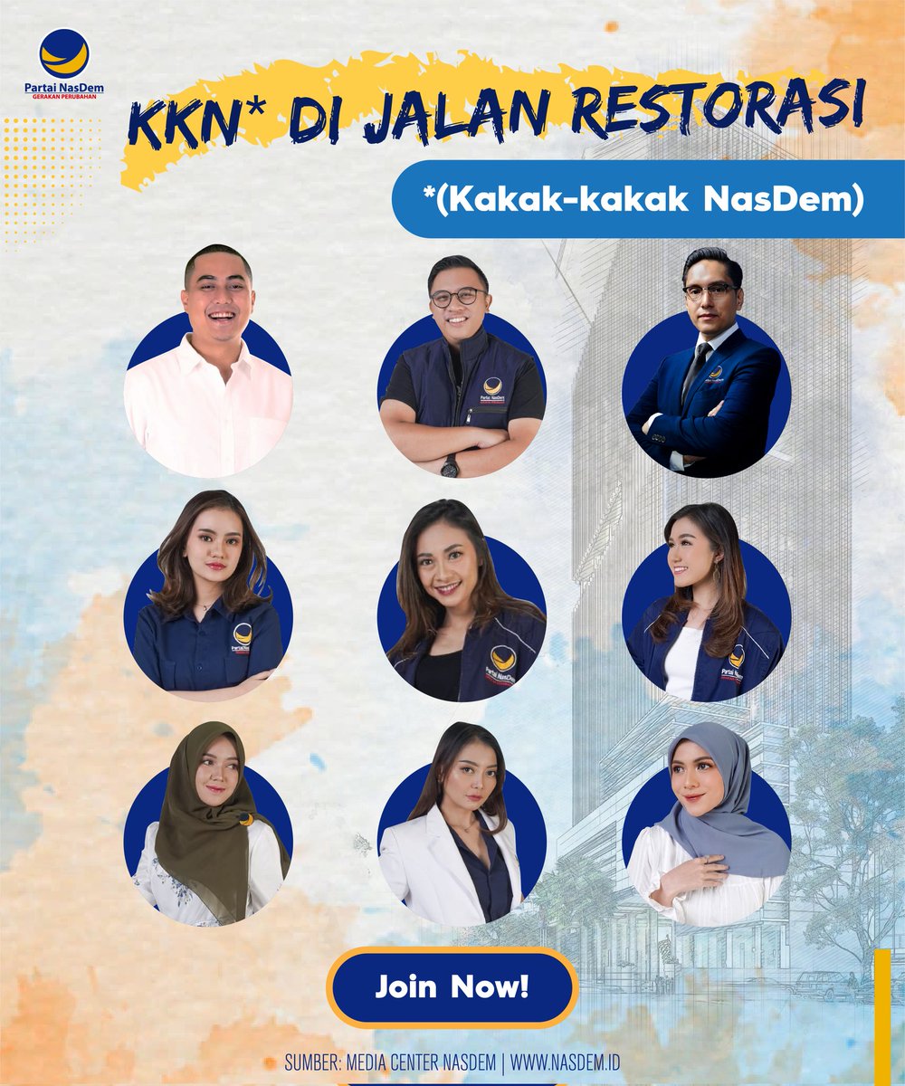 NasDem's tweet photo. 𝐊𝐊𝐍 𝐃𝐈 𝐉𝐀𝐋𝐀𝐍 𝐑𝐄𝐒𝐓𝐎𝐑𝐀𝐒𝐈

Kakak punya semangat membawa perubahan untuk Indonesia? 

Partai NasDem adalah rumah yang tepat buat kamu berjuang! 

Mari bergabung bersama NasDem mewujudkan  𝐑𝐄𝐒𝐓𝐎𝐑𝐀𝐒𝐈 𝐈𝐍𝐃𝐎𝐍𝐄𝐒𝐈𝐀 🇮🇩

#PartaiNasDem #KKN #KaderNasdem https://t.co/TWlNj85uzN