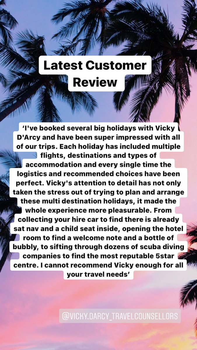 vickyDARCE's tweet photo. Latest customer review ✈️💕🌎#jobsatisfaction #withusitspersonal #itsallinthedetail #tailormadetravel #travelcounsellors https://t.co/1YXwNInira