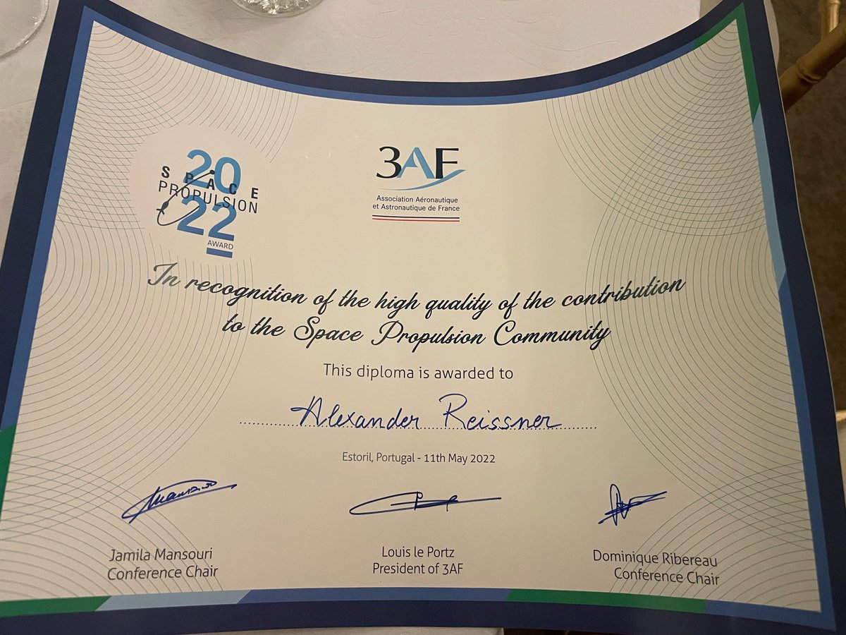 enpulsion's tweet photo. Last night, at the #SPC2022 gala, ENPULSION Founder and CEO Alexander Reissner received an award from the #3AF, in recognition of his long standing commitment to the #SpacePropulsionCommunity! #Congrats to him! ;) 🛰️ https://t.co/zL4oDxJPOF