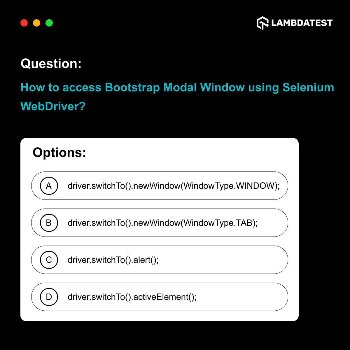 lambdatesting's tweet image. Are you up for the new #LTChallengeSeries?🤔

Here is 𝗾𝘂𝗲𝘀𝘁𝗶𝗼𝗻 𝟭 in the #LambdaTestCodingChallenge 👇