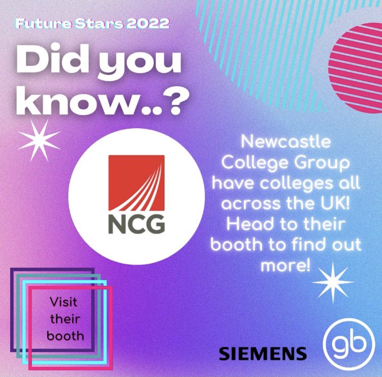 globalbridgeltd's tweet photo. You may not know @NCG_Official have colleges across the UK with a
huge range of opportunities available
Visit them at #gbfuturestars REMEMBER! The best chat box question WINS a £20 Amazon voucher! @KidderminstColl @SouthwarkColl @CarlisleCollege
@LewishamCollege @NCLCollege https://t.co/Afwrywbm3Z