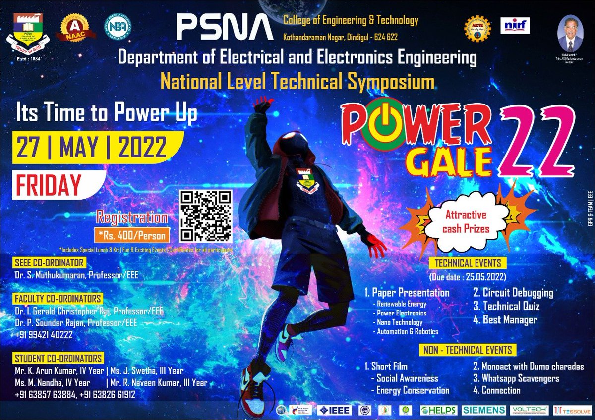 psnacetofficial's tweet photo. EEE - National level Technical Symposium -POWERGALE '22.
#EEE #symposium #symposium2022 #Technicalsymposium #powergale #PSNA  #psnacet  #NationallevelSymposium https://t.co/Tuo5RerJPX