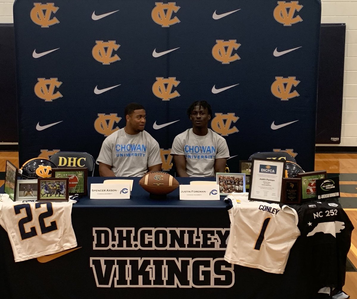 ConleySports's tweet photo. Congrats to Justin Foreman and Spencer Axson on signing their NLI to attend Chowan University! https://t.co/ggGndFZV6U