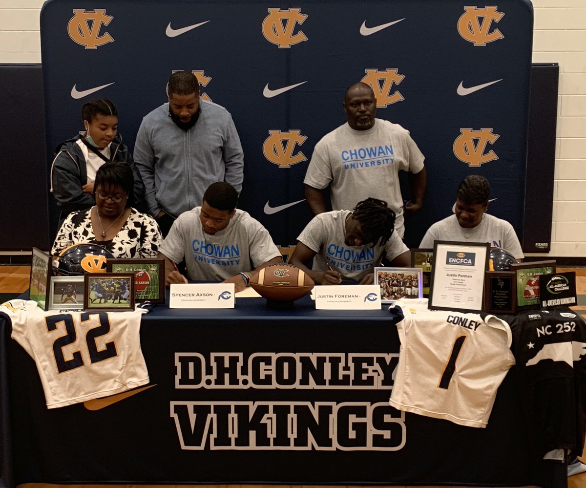 ConleySports's tweet photo. Congrats to Justin Foreman and Spencer Axson on signing their NLI to attend Chowan University! https://t.co/ggGndFZV6U