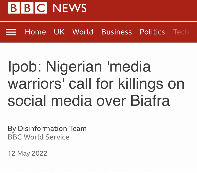Dear <a href="/BBCWorld/">BBC News (World)</a>: Again, the #IPOB I represent is registered in UK. It’s led by #MNK. It has fixed addresses &amp; chapters worldwide &amp; it’s recognized by nations as a NONVIOLENT self determination movement. They’re NOT the ‘media warriors' calling for killings over #Biafra.
