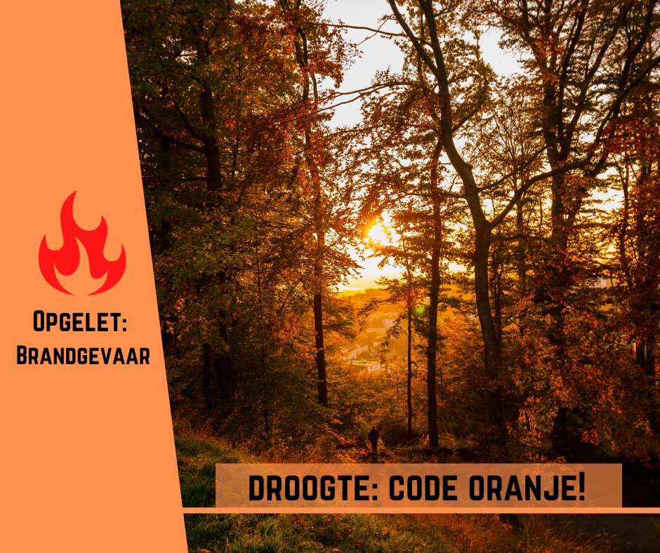 Vlaams-Brabant: droogte risicocode ORANJE - hoog gevaar!
Het is erg droog en brandgevaarlijk in de natuur. Wees voorzichtig, rook niet in natuur- en bosgebieden. Laat kinderen niet zonder toezicht in het terrein. Vuur maken = verboden! Natuurbeheerders en brandweer zijn waakzaam.
