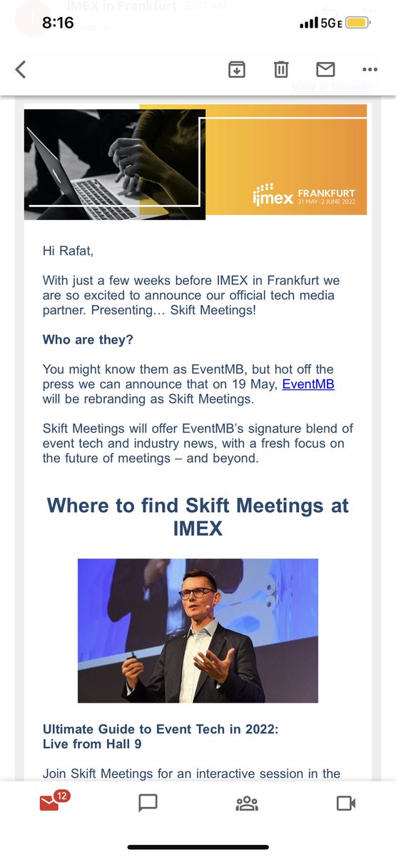 rafat's tweet photo. Secret is out, we’re rebranding &amp; relaunching @EventMB as @skiftmeetings in two weeks &amp; where else to unveil it but @IMEX_Group Frankfurt! This is the start, we’re changing for a changed meetings &amp; events world, as they become center of how company &amp; industry culture is created. https://t.co/gLFxOvvK8S