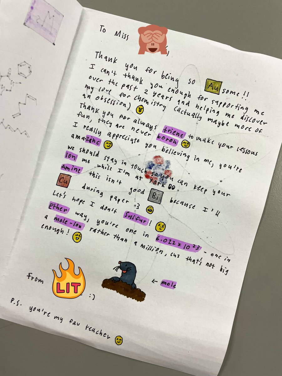 Today I received the best card EVER from one of my Year 13 Chemists!