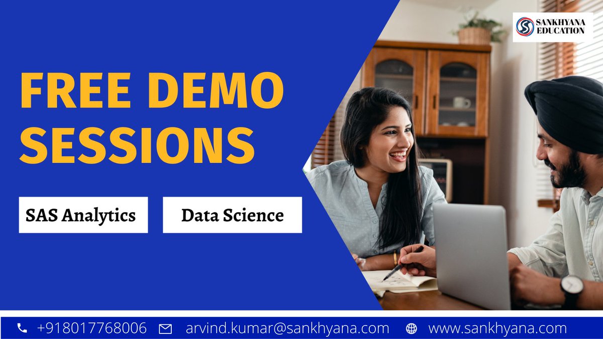 sankhayana's tweet image. Join our online training program: zcu.io/cSv9
Reach us: +91 8017768006, arvind.kumar@sankhyana.com,
zcu.io/gBvp
#SASATC #DataAnalytics #Analytics #Students #Upskilling #SankhyanaEducation  #statistics  #pharma #medicine #training #leader #india #Patiala