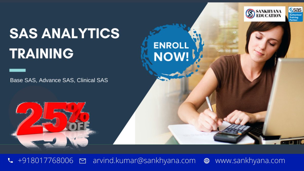 sankhayana's tweet image. Join our online training program: zcu.io/cSv9

Reach us: +91 8017768006, arvind.kumar@sankhyana.com,
zcu.io/gBvp

#SASATC #DataAnalytics #Analytics #Students #Upskilling #SankhyanaEducation  #statistics  #pharma #medicine #training #leader #india #Patiala