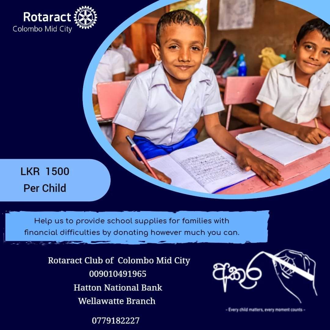 ClubColombo's tweet photo. Over the past five years, you along with us, the Rotaract Club of Colombo Mid City have provided school supplies to the students in rural schools.

This Year we are taking that joy to the children of Uggoda Primary school in the Southern Province.

Show your support to us! ♥️ https://t.co/Q8WN2yhENh