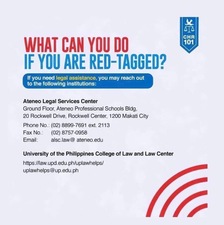 #Kakampinks, if you are ever red-tagged, please contact the Ateneo and UP legal services.