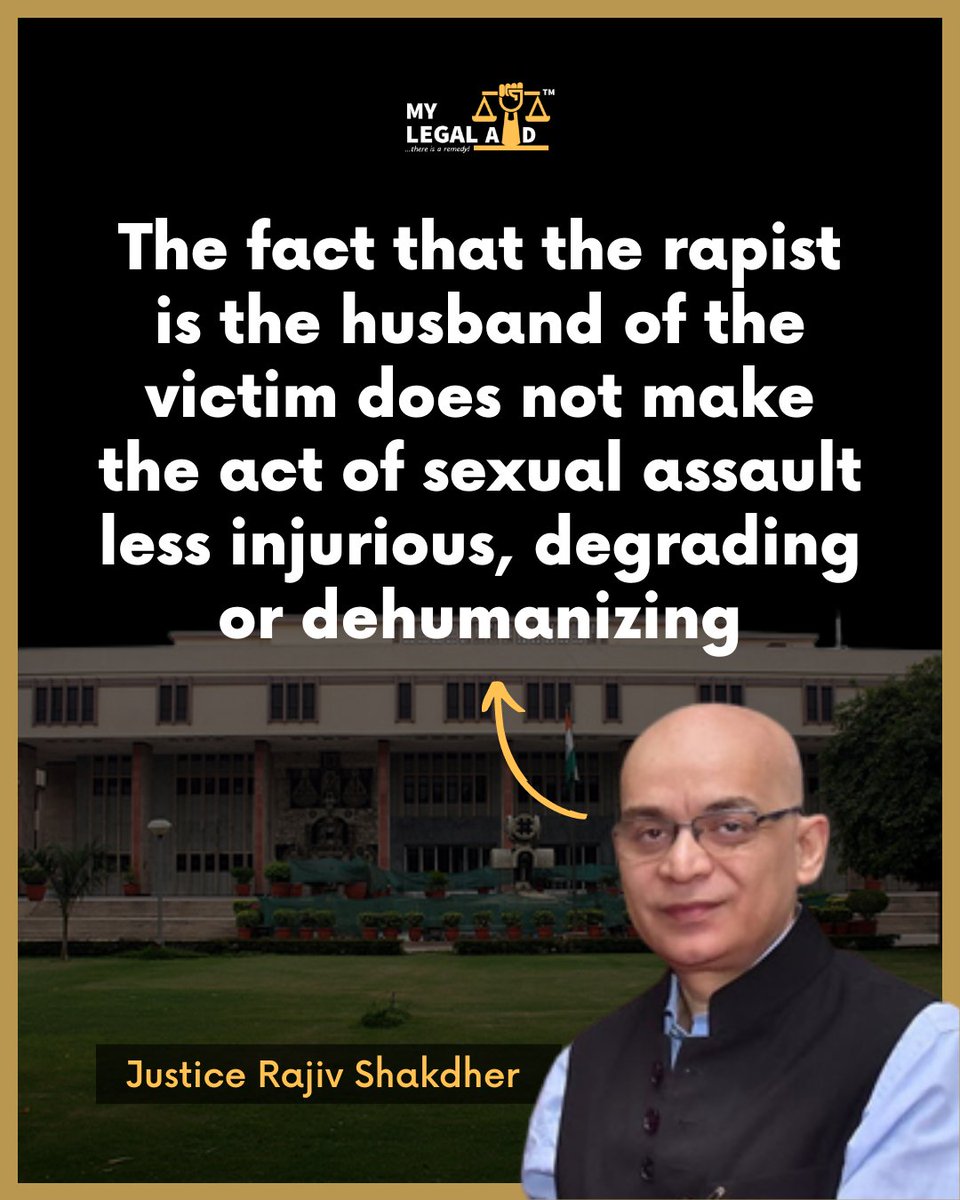 MYLEGALAID's tweet photo. The Delhi High Court passed a split verdict on a batch of petitions challenging the exception to Section 375 of the Indian Penal Code, which exempts forceful sexual intercourse by a man with his own wife from the offence of rape.

(RIT Foundation v. UOI) https://t.co/uSS4PoAOcC