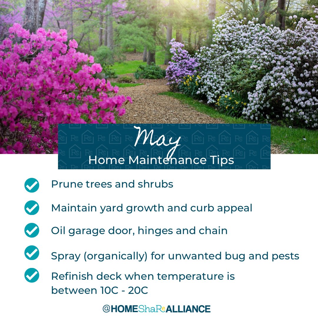 HomeShare4U's tweet photo. #homemaintenancetips #homeownership #propertymanagement #may #homesharealliance https://t.co/8NkreeyRZr