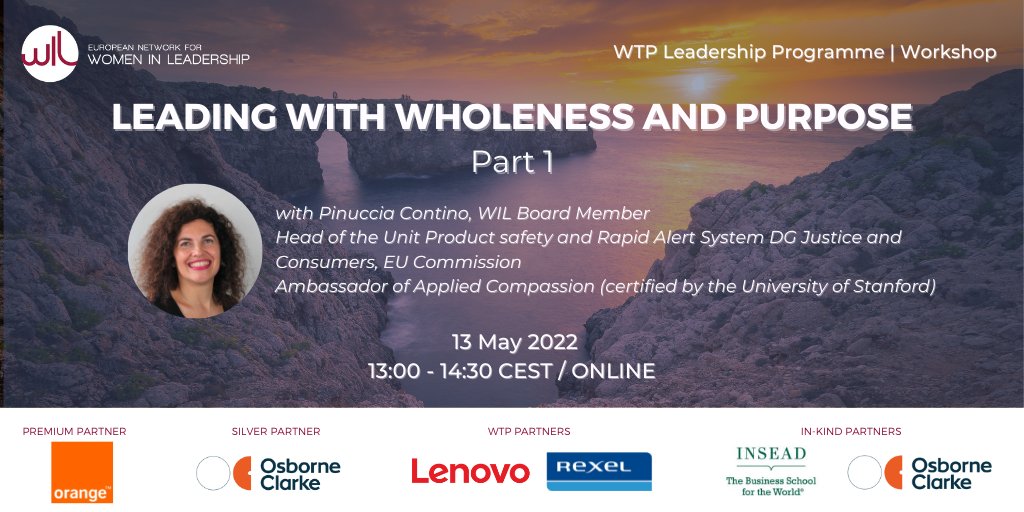 WILEurope's tweet photo. Meditation & self-reflection can help us to be more compassionate with ourselves & others as leaders. Tomorrow #WILSecretaryGeneral @PinucciaContino offers our #Talents a chance to connect to their purpose in her workshop ‘Leading with Wholeness and Purpose’. #empoweringwomen https://t.co/fN9yAS5zIM