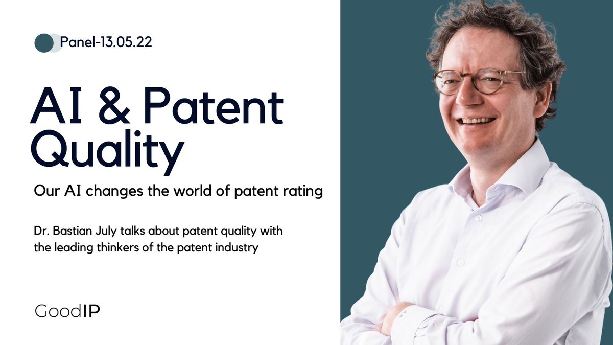 GoodIPGmbH's tweet photo. 💡Tomorrow, May 12th, Our Co-founder Bastian July will be discussing with other #IP experts how AI can predict a patent quality at the Association of Intellectual Property Experts! 😎

For more information go to: https://t.co/q7NZmBJdcX 

#ai #aiforbusiness #intellectualproperty https://t.co/K4Muwt0W21