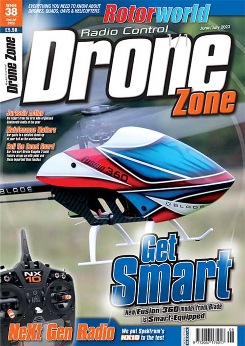 In issue 38 of Drone Zone we review the latest evolution of the 360-size heli from <a href="/BladeRCHelis/">Blade RC Helicopters</a>, the Fusion 360 Smart as well as the <a href="/SpektrumRC/">SpektrumRC</a> NX10 transmitter. Julie Fisher heads to the Jurassic Coast and the first Charmouth Fly-In of the year. (1/2)