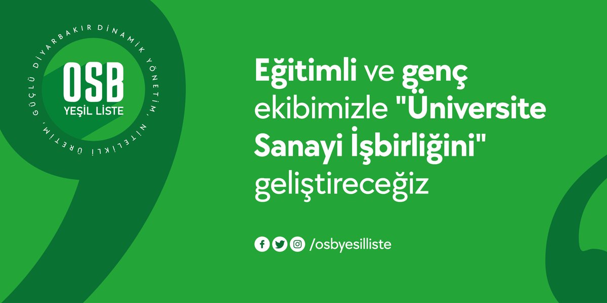 Bilgi güçtür. Bu gücü OSB'mize taşıyacağız... Üniversite Sanayi İşbirliğini geliştireceğiz.

#GüçlüOSB #GüçlüDiyarbakır için @osbyesilliste
#osbkazanacak #Diyarbakırkazanacak #Diyarbakır