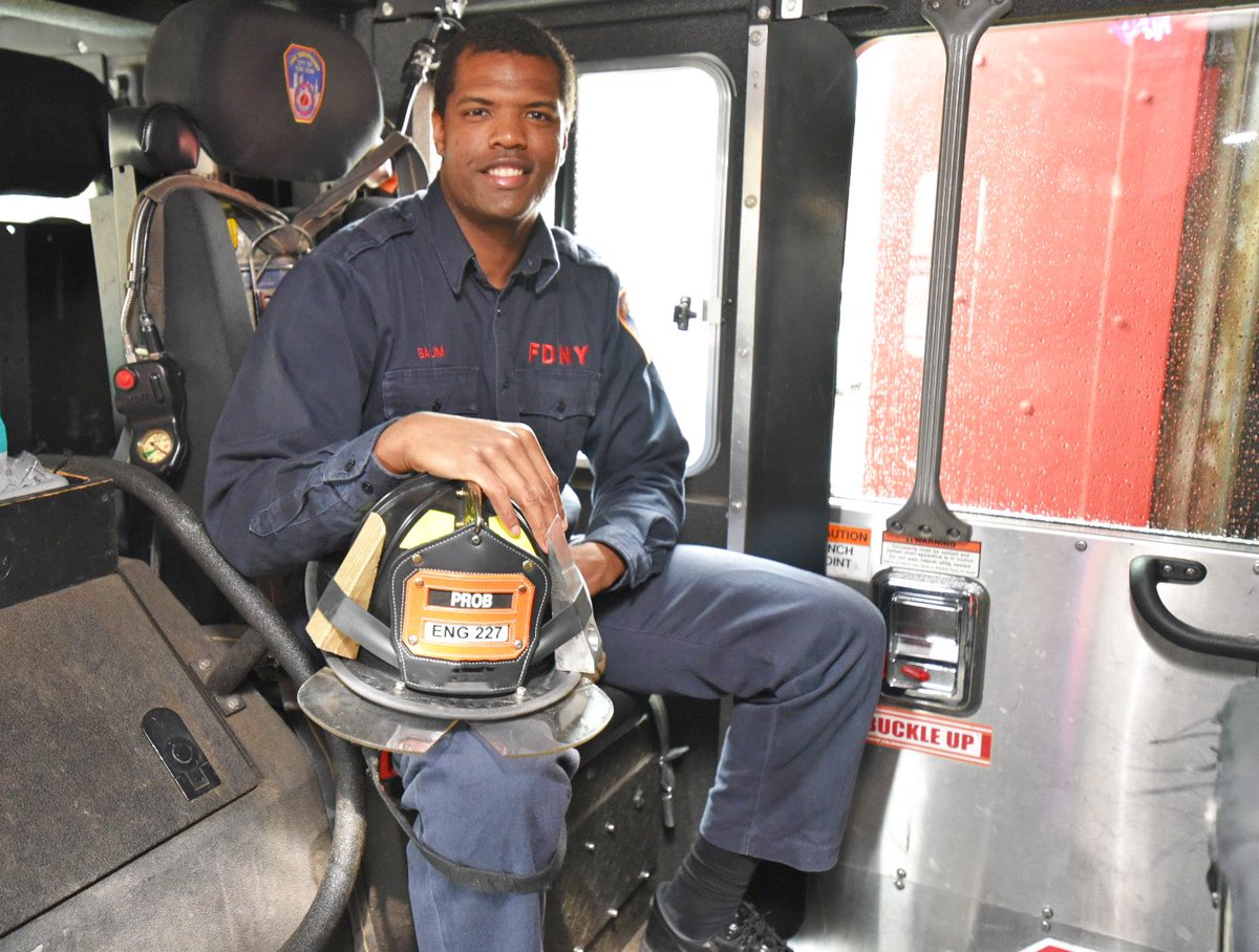 joinFDNY's tweet photo. Today, meet #Engine227 Probationary #Firefighter Khaleeq Baum, a first-generation #FDNY member who graduated from the Fire Academy this past March. Read more at https://t.co/FZVwy9vBlc. #TBT https://t.co/WGaZMHLFjt