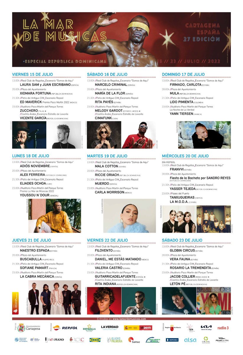 eugenioglezcrem's tweet photo. 🌊 Ya tenemos la programación de La Mar de Músicas 2022, Especial República Dominicana 🌊 ¡¡¡Espero que os guste!!! https://t.co/w15ZsrOvSy