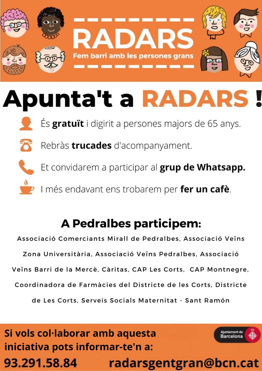 El CAP Les Corts participa en el projecte Radars al barri de Pedralbes.

➕ Informació ⬇️⬇️⬇️
ajuntament.barcelona.cat/serveissocials…

#projecteRadars #projecteRadarsPedralbes #CAPLesCorts